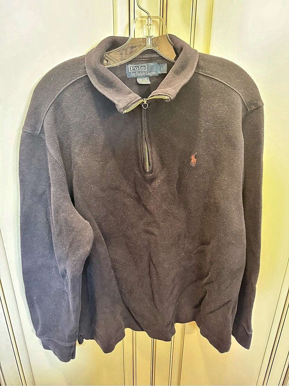 Polo Ralph Lauren Men's Mesh-Knit Cotton Quarter-Zip Sweater Black Large